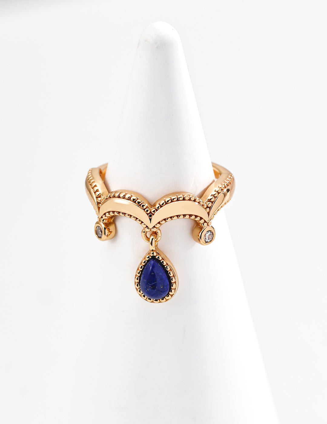 S925 Silver Vintage Lapis Lazuli & Zircon Ring – Adjustable Gold Finish