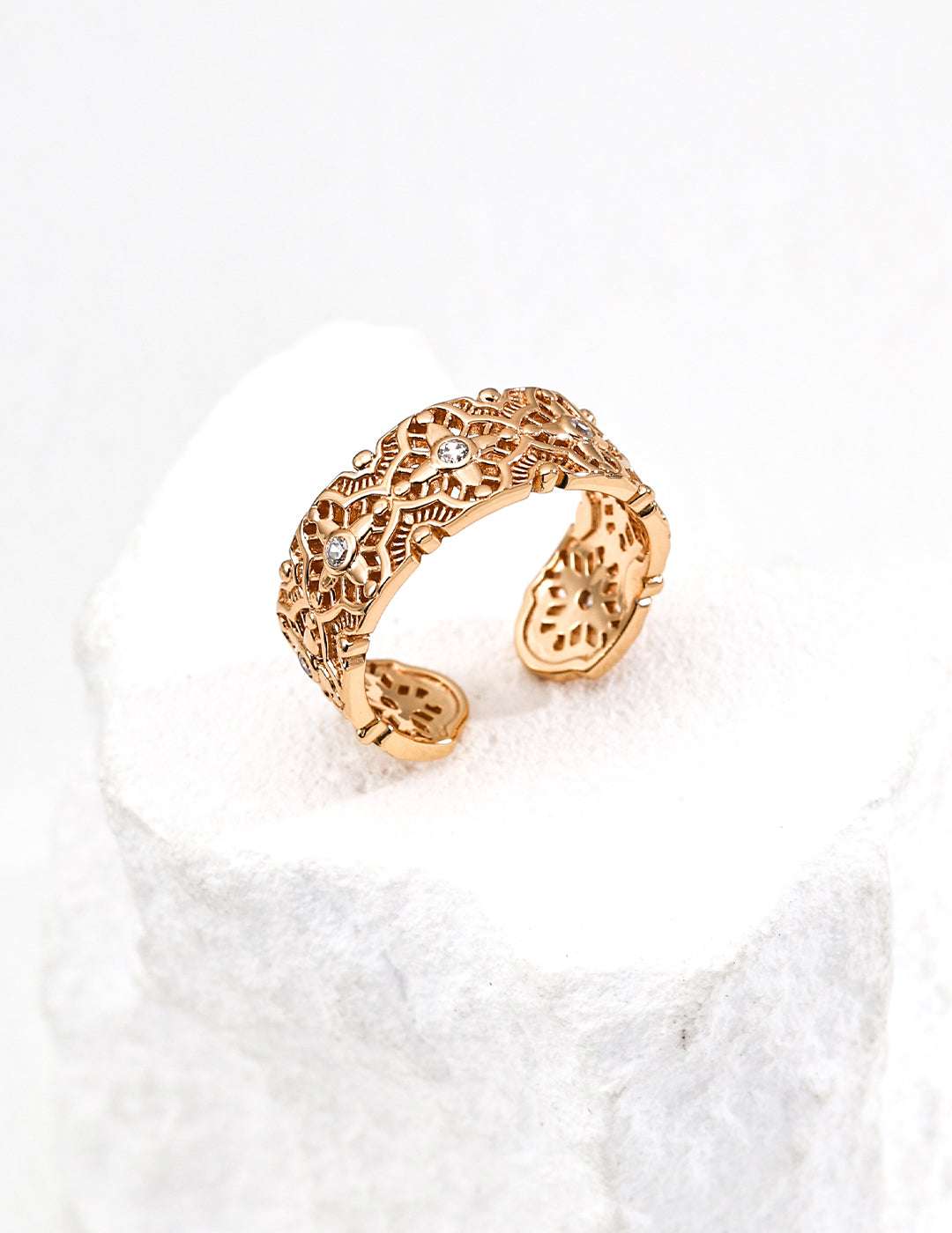 Vintage Zircon Ring – Adjustable 925 Sterling Silver, 18K Retro Gold / 18K White Gold