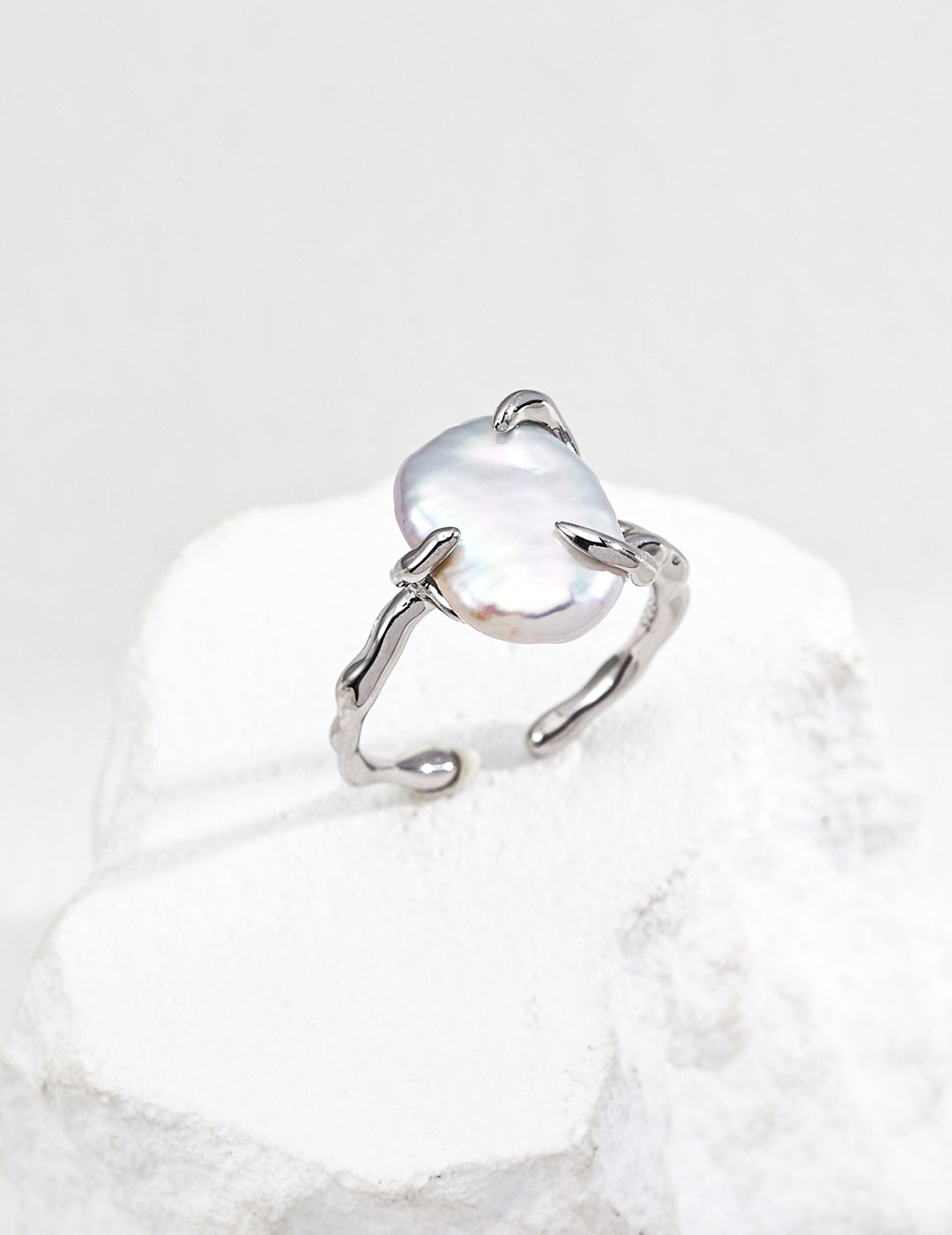Vintage-Inspired Adjustable S925 Sterling Silver Pearl Ring