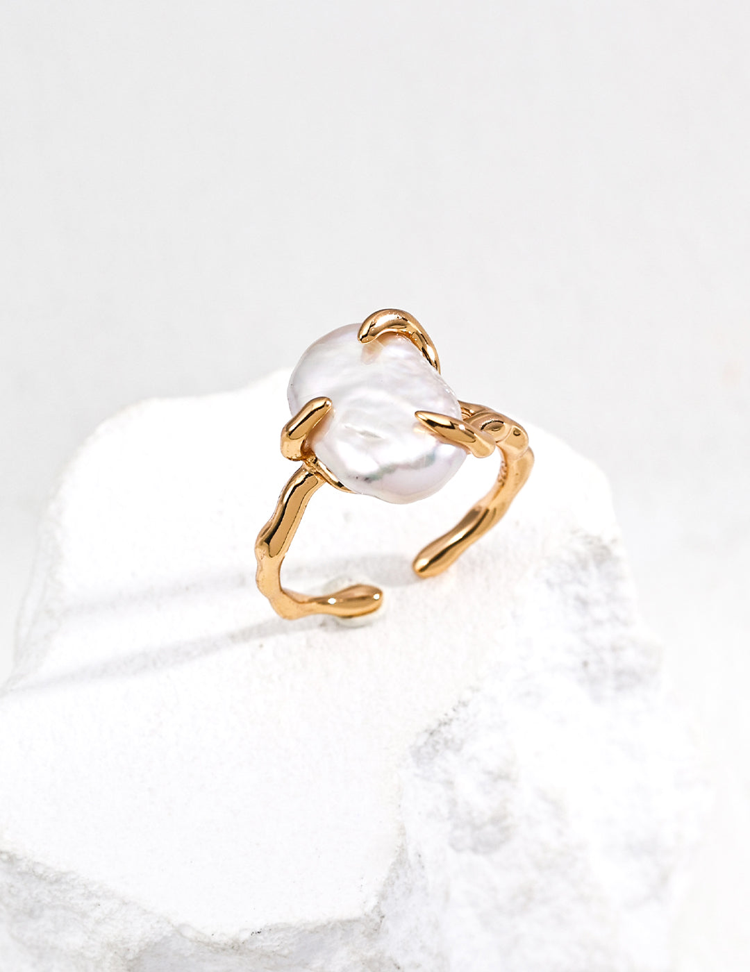 Vintage-Inspired Adjustable S925 Sterling Silver Pearl Ring