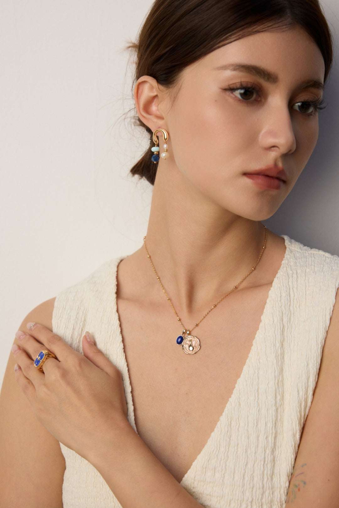 S925 Sterling Silver Lapis Lazuli Pendant Necklace – Vintage Gold, 40+6cm