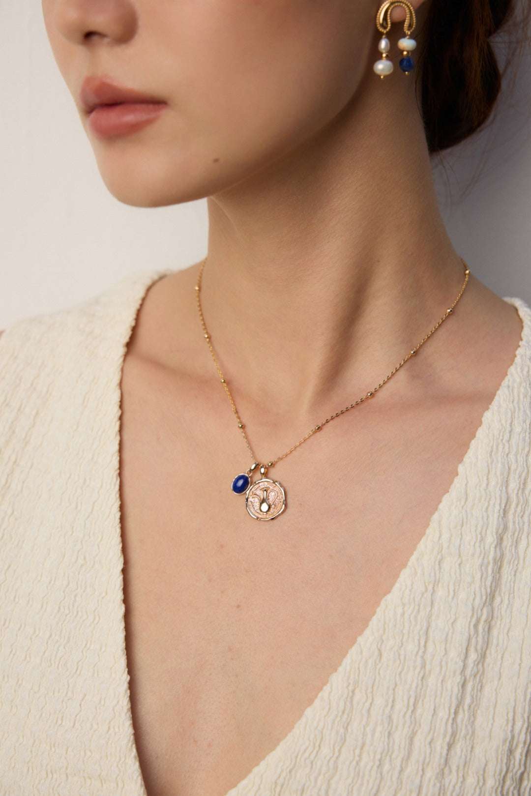 S925 Sterling Silver Lapis Lazuli Pendant Necklace – Vintage Gold, 40+6cm