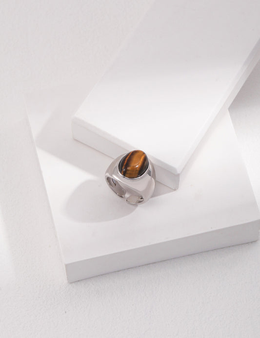 S925 Silver Tiger’s Eye Ring – Size 12–13 (Non-Adjustable)