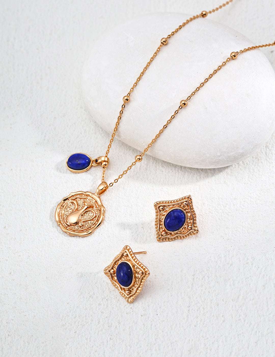 S925 Sterling Silver Lapis Lazuli Pendant Necklace – Vintage Gold, 40+6cm