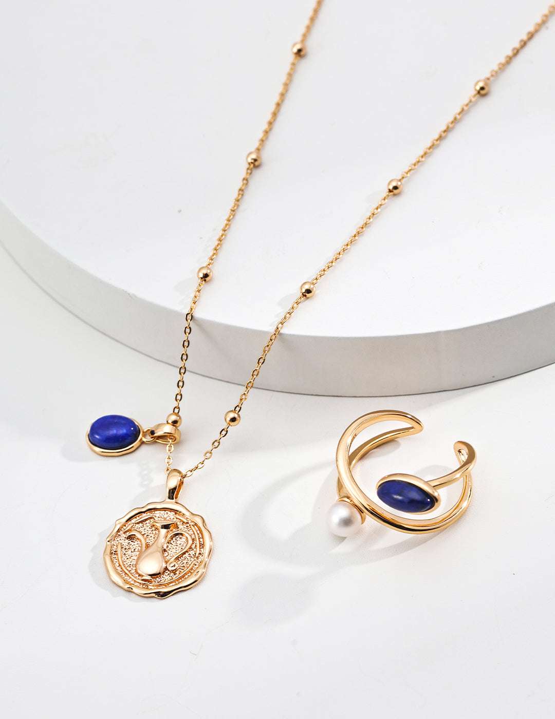 S925 Sterling Silver Lapis Lazuli Pendant Necklace – Vintage Gold, 40+6cm