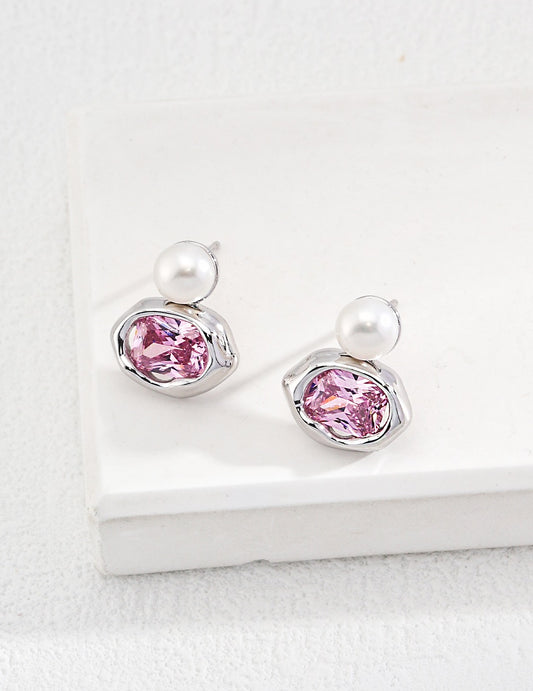 Kaleido Collection｜S925 Silver Pearl Earrings with Colorful Zircon Accents - TAMO Jewellery