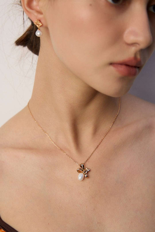 Knot Pearl Pendant Necklace – 925 Sterling Silver, Retro Gold & Platinum