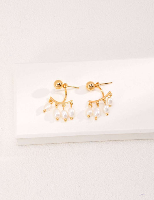 Roman Holiday Pearl Stud Earrings – 925 Sterling Silver, 18K Retro Gold - TAMO Jewellery