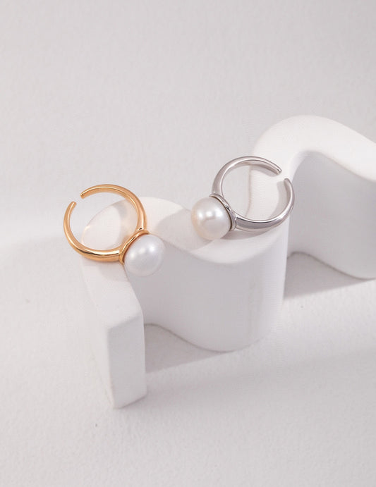 S925 Silver Adjustable Pearl Ring – Minimalist Elegant Design
