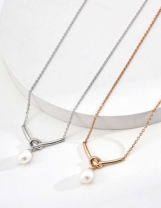 S925 Silver Knot Pearl Necklace – Elegant Double Pearl Pendant