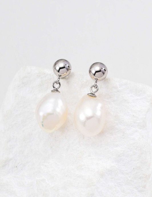 Baroque Pearl Drop Earrings – 925 Sterling Silver, 18K Retro Gold / 18K White Gold - TAMO Jewellery