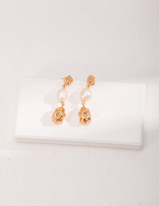 S925 Sterling Silver Natural Baroque Pearl Earrings (Approx. 4 cm)