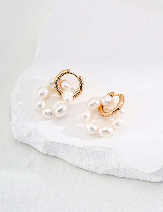 Circle Pearl Hoop Earrings – 925 Sterling Silver, 18K Retro Gold - TAMO Jewellery
