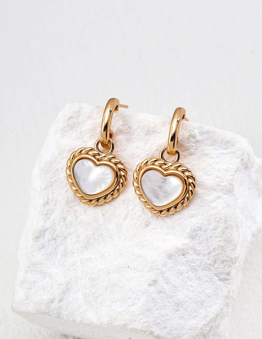 Vintage Romance｜S925 Silver Natural White Mother-of-Pearl Heart Earrings - TAMO Jewellery