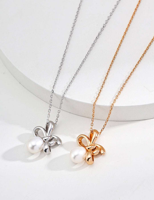Knot Pearl Pendant Necklace – 925 Sterling Silver, Retro Gold & Platinum