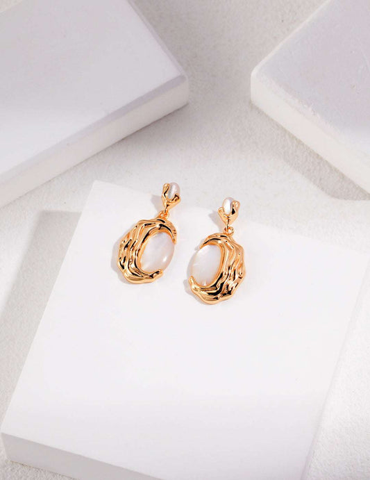 Molten Lava Mother of Pearl Earrings – 925 Sterling Silver, 18K White Gold / 18K Retro Gold