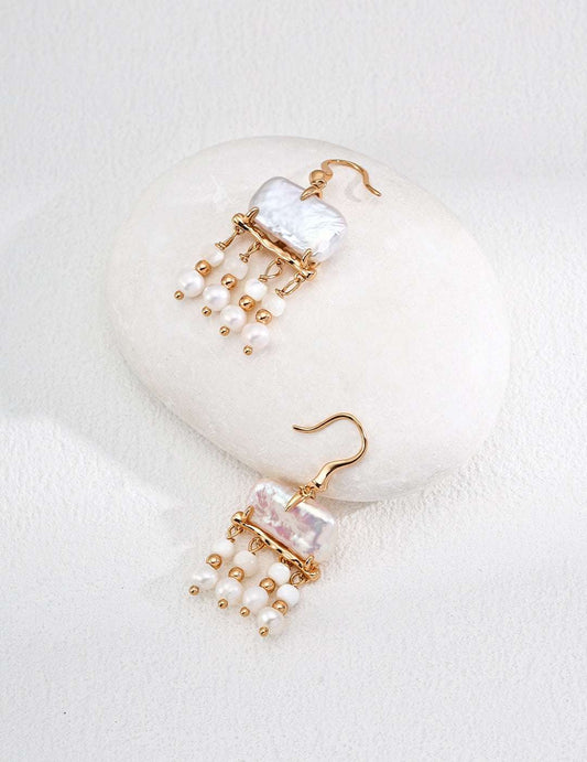 S925 Silver Geometric Pearl & Mother-of-Pearl Earrings - TAMO Jewellery