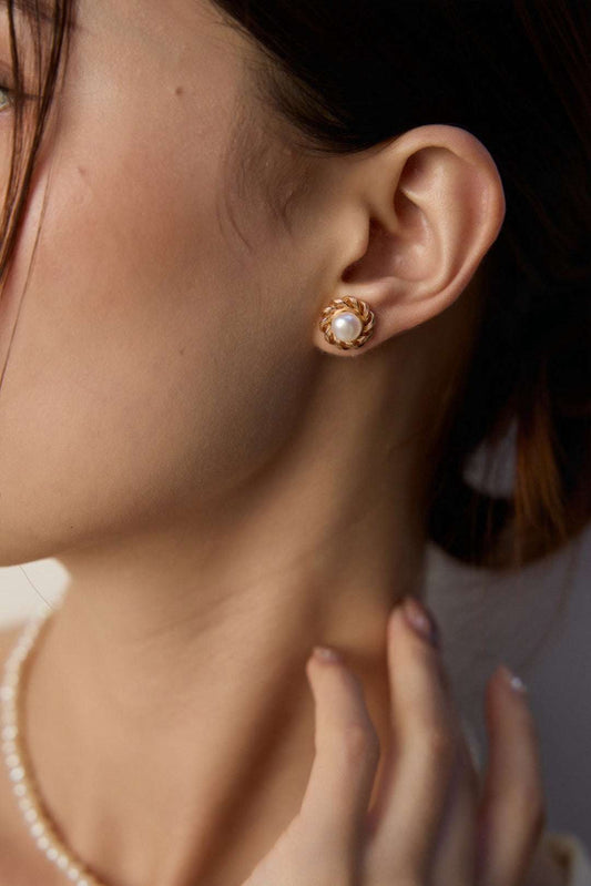 Classic collection|S925 Silver Woven Pearl Stud Earrings - TAMO Jewellery