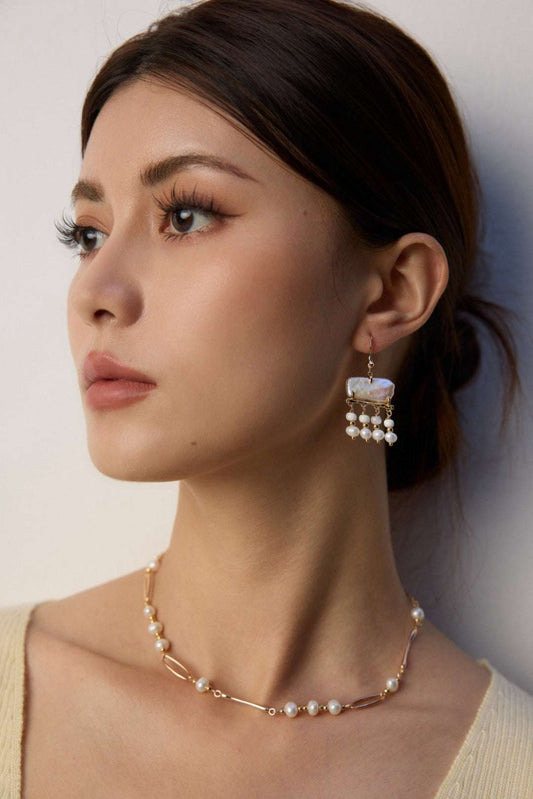 S925 Silver Geometric Pearl & Mother-of-Pearl Earrings - TAMO Jewellery