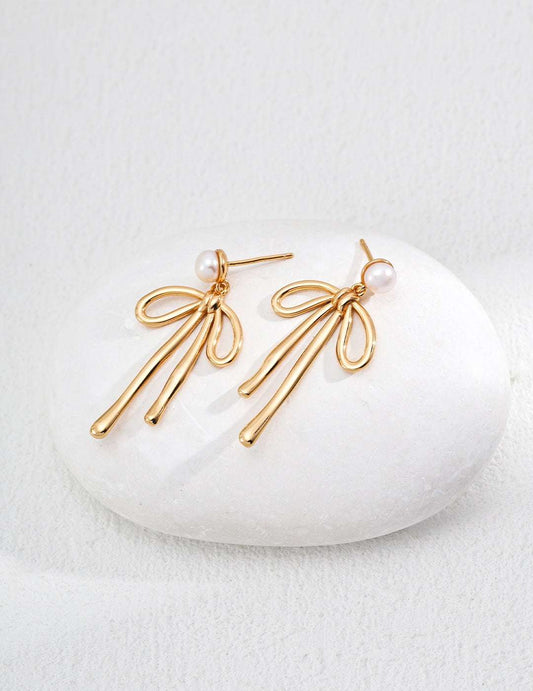 Vintage Romance|S925 Silver Bow Pearl Earrings - TAMO Jewellery