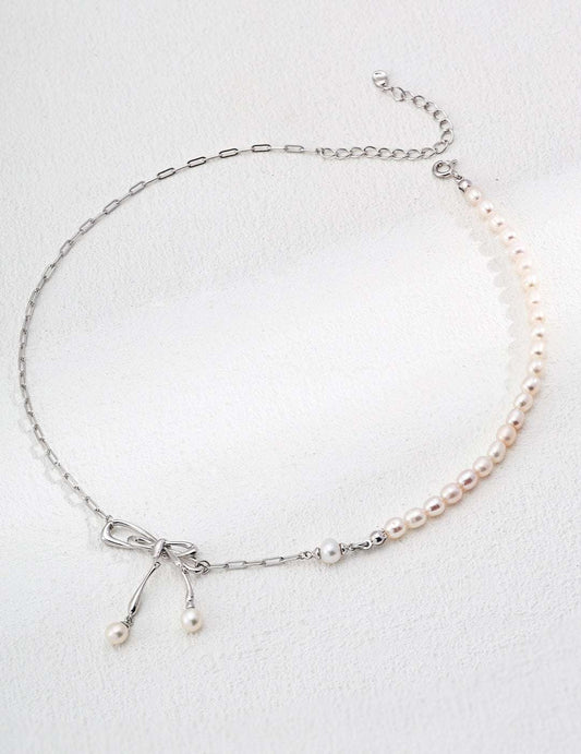 Vintage Romance|S925 Silver Bow Pearl Necklace - TAMO Jewellery