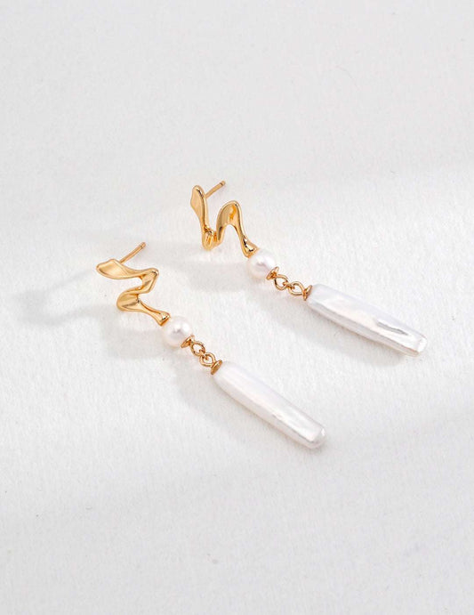 Flowing Pearl Drop Earrings – 925 Sterling Silver, Retro Gold - TAMO Jewellery