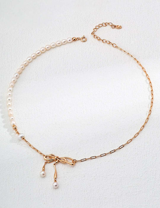 Vintage Romance|S925 Silver Bow Pearl Necklace - TAMO Jewellery