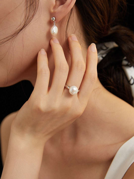 S925 Silver Adjustable Pearl Ring – Minimalist Elegant Design