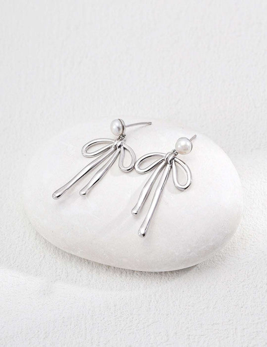 Vintage Romance|S925 Silver Bow Pearl Earrings - TAMO Jewellery