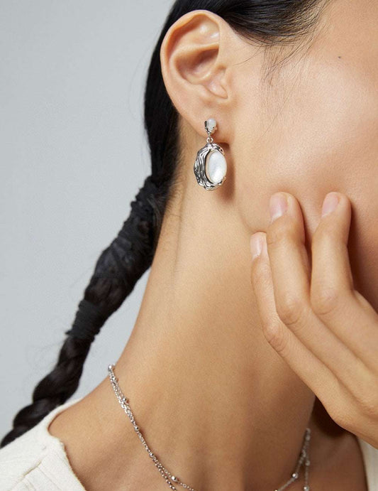 Molten Lava Mother of Pearl Earrings – 925 Sterling Silver, 18K White Gold / 18K Retro Gold
