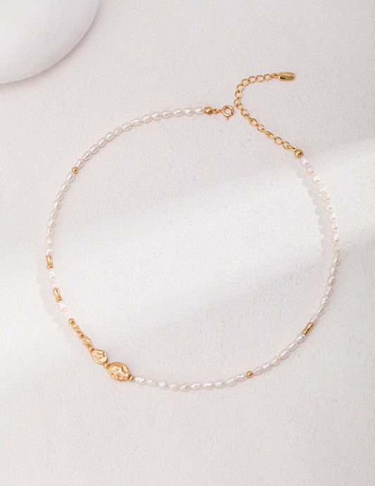 Natural Texture Pearl Necklace – 925 Sterling Silver, 18K Retro Gold
