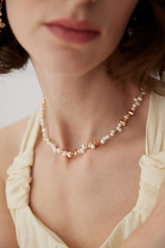 Natural Freshwater Pearl Necklace – 925 Sterling Silver, 18K Retro Gold