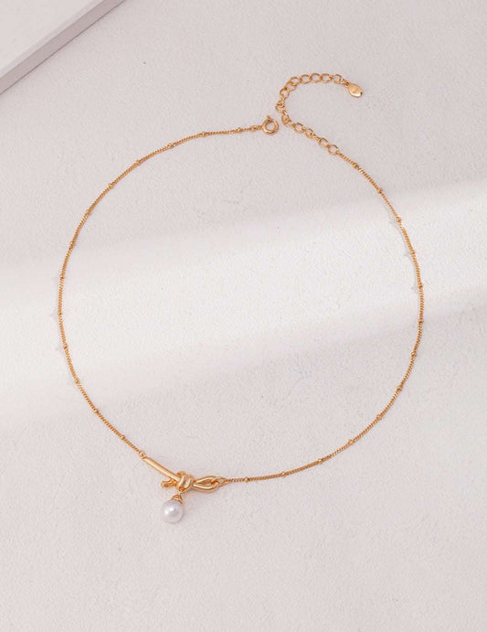 Knot Pearl Pendant Necklace – 925 Sterling Silver, 18K Retro Gold - TAMO Jewellery