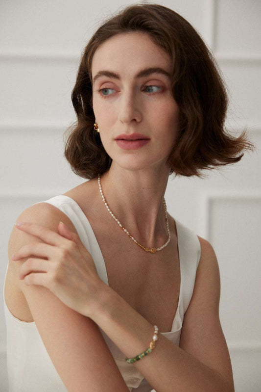 Natural Texture Pearl Necklace – 925 Sterling Silver, 18K Retro Gold
