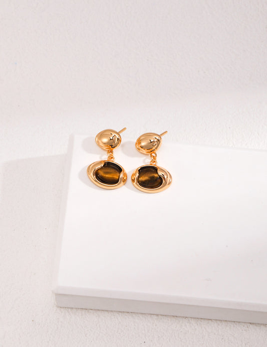 S925 Sterling Silver Natural Tiger’s Eye Earrings (15 mm)