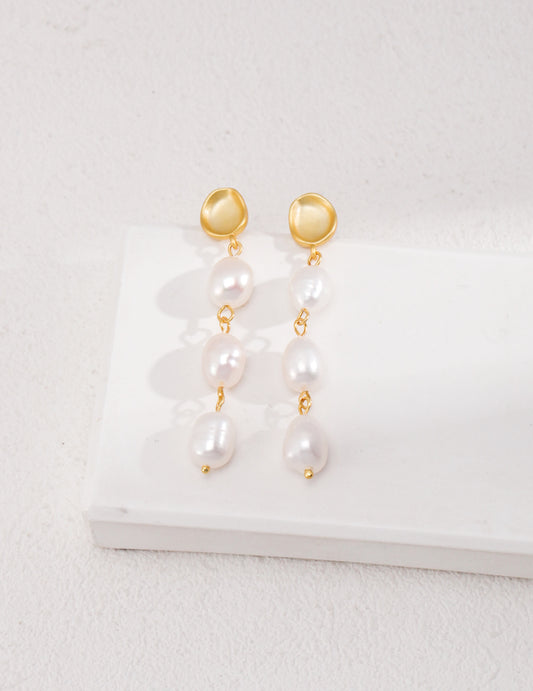 Baroque Pearl Long Drop Earrings – 925 Sterling Silver, 18K Gold - TAMO Jewellery