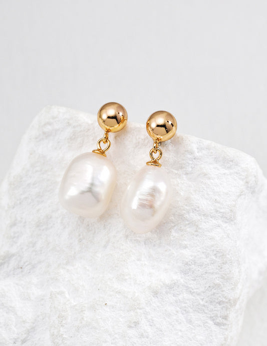 Baroque Pearl Drop Earrings – 925 Sterling Silver, 18K Retro Gold / 18K White Gold - TAMO Jewellery