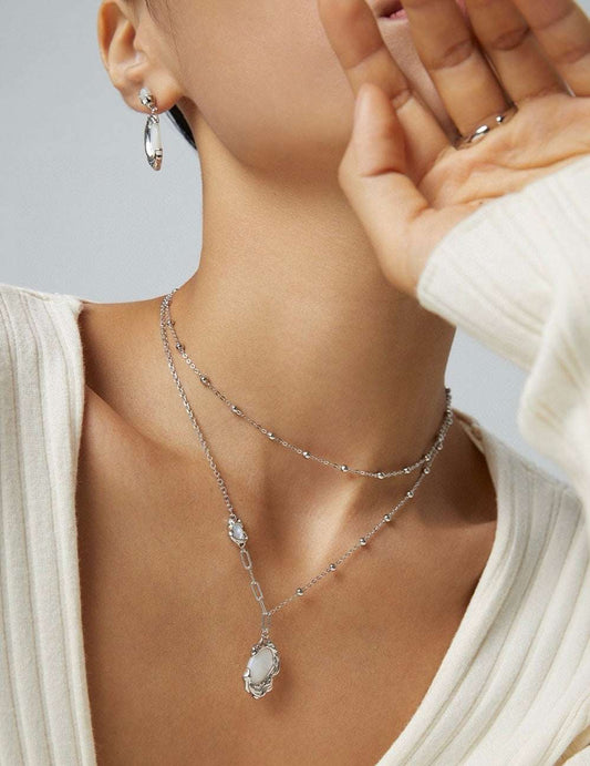 Molten Lava Mother of Pearl Gift Set – Necklace & Earrings (Ring Optional), 925 Sterling Silver, 18K White Gold / 18K Retro Gold