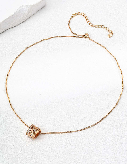 Vintage Zircon Pendant Necklace – 925 Sterling Silver, 18K Retro Gold