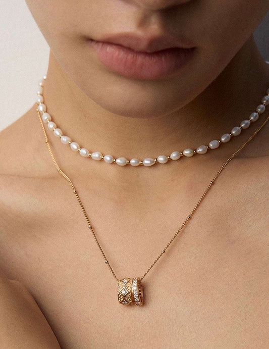 Vintage Zircon Pendant Necklace – 925 Sterling Silver, 18K Retro Gold