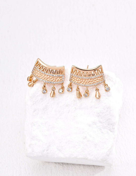 Vintage Zircon Drop Earrings – 925 Sterling Silver, 18K Retro Gold