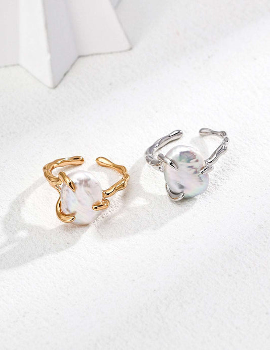 Vintage-Inspired Adjustable S925 Sterling Silver Pearl Ring