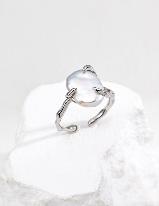 Vintage-Inspired Adjustable S925 Sterling Silver Pearl Ring