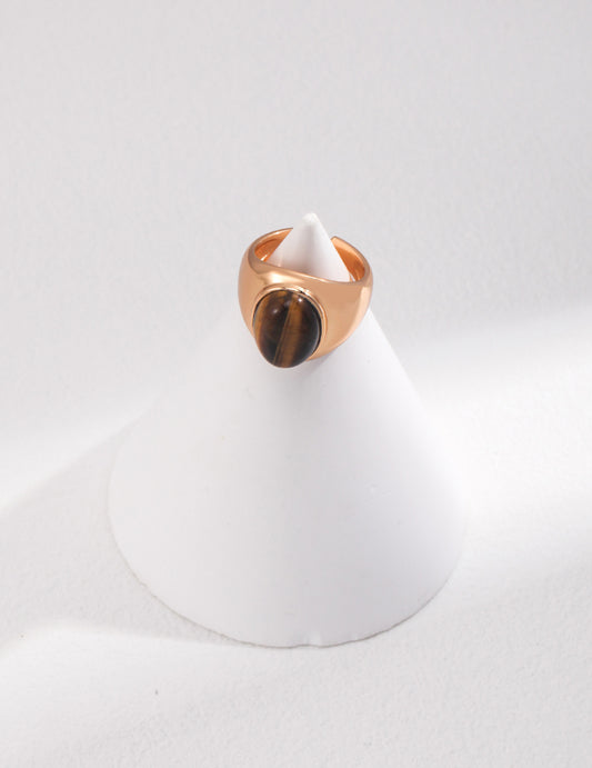 S925 Silver Tiger’s Eye Ring – Size 12–13 (Non-Adjustable)