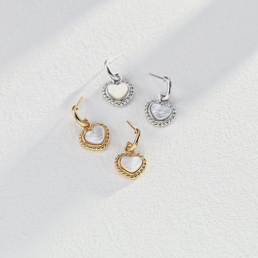 Vintage Romance｜S925 Silver Natural White Mother-of-Pearl Heart Earrings
